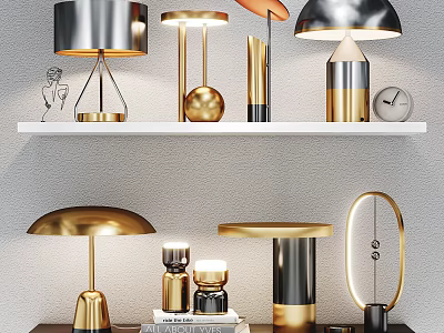 Modern Stylish Table Lamps With Various Metallic Designs And Gold Silver Accents 3d model