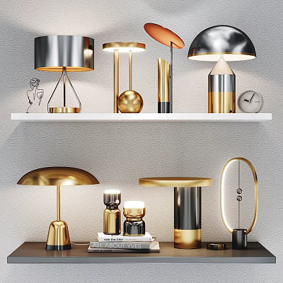 Modern Stylish Table Lamps With Various Metallic Designs And Gold Silver Accents 3d model