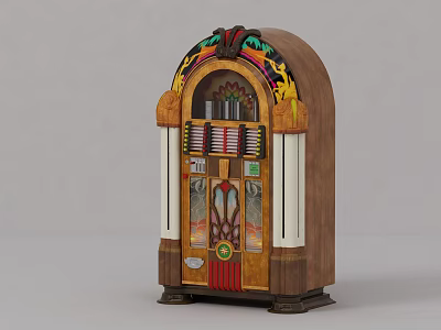 Vintage Wooden Jukebox With Colorful Decor And Retro Music Player Design 3d model
