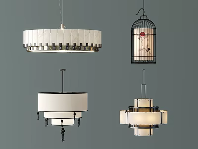 Stylish Chandeliers With Modern Classic Birdcage And Fabric Shade Designs For Interior Decor 3d model