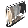 Fashionable Clothing Display On Rack With Hanging Clothes Shoes And Bags