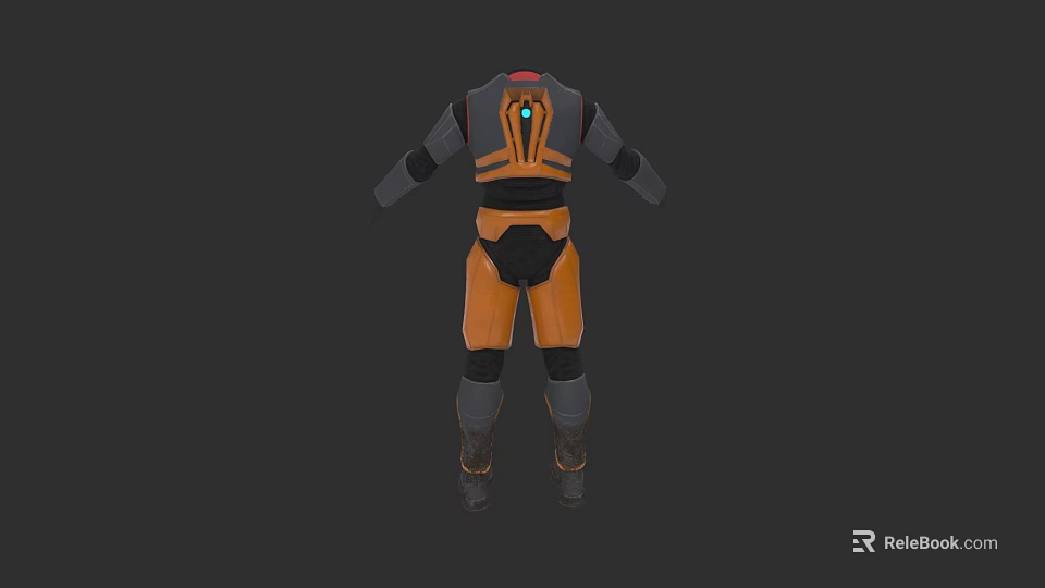 Game Movie Character Wearing Orange Black Armor With Blue Glowing Back Detail 3d model 