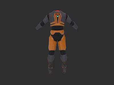 Game Movie Character Wearing Orange Black Armor With Blue Glowing Back Detail 3d model