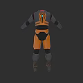 Game Movie Character Wearing Orange Black Armor With Blue Glowing Back Detail