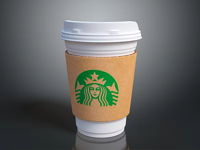 Starbucks Disposable Paper Cup With White Lid Brown Sleeve And Green Logo 3d model