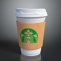 Starbucks Disposable Paper Cup With White Lid Brown Sleeve And Green Logo