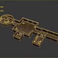 Ancient Ruin Layout Architectural Model With Brown Square And Circular Sections