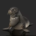 Cute Spotted Seal with Gray and White Fur Sitting on Smooth Black Background