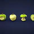 Green Apples Displaying Different Eating Stages from Whole to Core 3d model