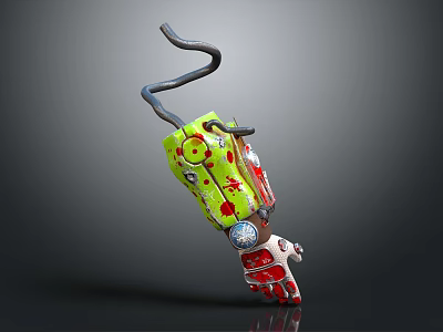 Biomechanical Character Creature With Green Yellow Exoskeleton And Red Accents In Dynamic Pose 3d model