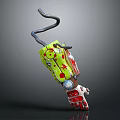 Biomechanical Character Creature With Green Yellow Exoskeleton And Red Accents In Dynamic Pose