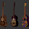 Artistically Painted Ukuleles Featuring Wooden Body Owl Art and Colorful Flower Patterns