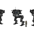 Three Sci Fi Mechanical Robot Characters With Uniformed Human And Detailed Industrial Design 3d model
