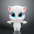 Cartoon White Cat with Big Blue Eyes Pink Ears and Outstretched Arms