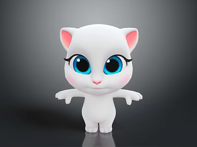 Cartoon White Cat with Big Blue Eyes Pink Ears and Outstretched Arms 3d model