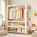 White Multi tiered Clothes Rack With Hanging Clothes Storage Boxes And Toys In Bedroom