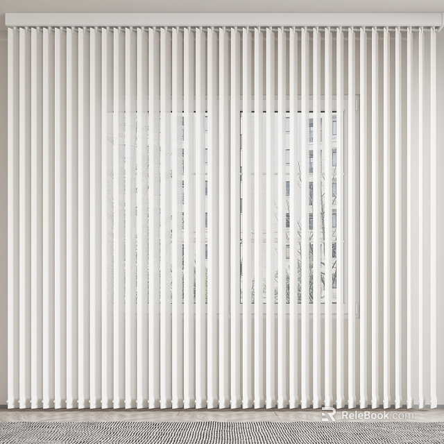 White Vertical Blinds Covering Window With Natural Light And Outdoor View 3d model 