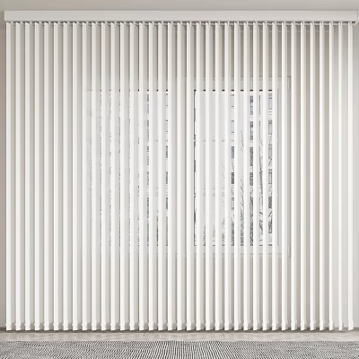 White Vertical Blinds Covering Window With Natural Light And Outdoor View 3d model