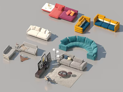 Modern Living Room Sofa and Coffee Table Set With Colorful Styles and Designs 3d model