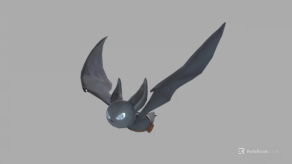 Flying Animal Gray Bat With Large Wings And Glowing Eyes In Flight 3d model 