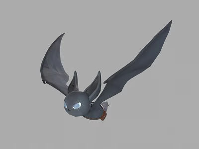 Flying Animal Gray Bat With Large Wings And Glowing Eyes In Flight 3d model