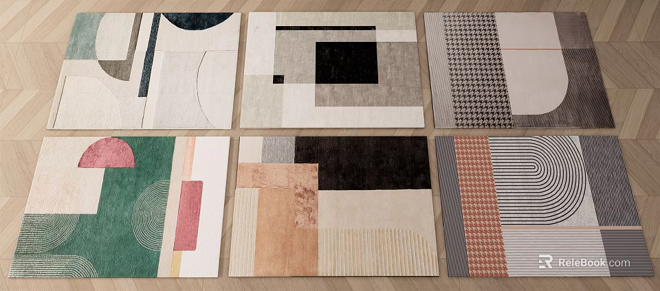 Square Rugs With Various Geometric Patterns Colors And Modern Textured Designs 3d model