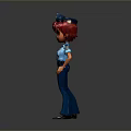 Cartoon Woman in Police Uniform with Red Hair Hands on Hips Against Gray Background