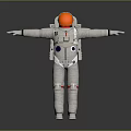 Man in White Astronaut Spacesuit With Orange Helmet Arms Outstretched Against Gray Background