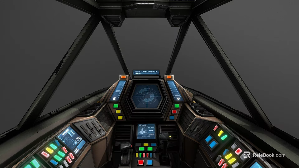 Airliner Cockpit Interior Featuring Detailed Dashboard Control Panels Colorful Buttons And Digital Displays 3d model 