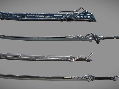 Futuristic Ornate Metallic Swords With Intricate Carvings And Detailed Handles 3d model