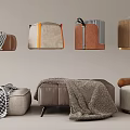 Modern Upholstered Ottomans With Various Designs And Cozy Throws 3d model