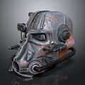 Rusted Mechanical Metallic Helmet With Goggles Pipes Rivets And Industrial Details