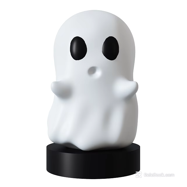 White Ghost Sculpture with Black Eyes Small Hole Mouth and Black Base 3d model 