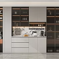 Modern Sleek Wine Cabinet With Glass Doors Built-in Lighting Wine Bottles Glassware And Decorative Accents