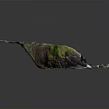 Detailed 3D Terrain Model With Green Vegetation Rocky Slopes White Patches And Small Square Structure