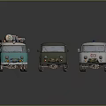 Vintage Mini Vans in Blue Green White with Retro Stripe Accents