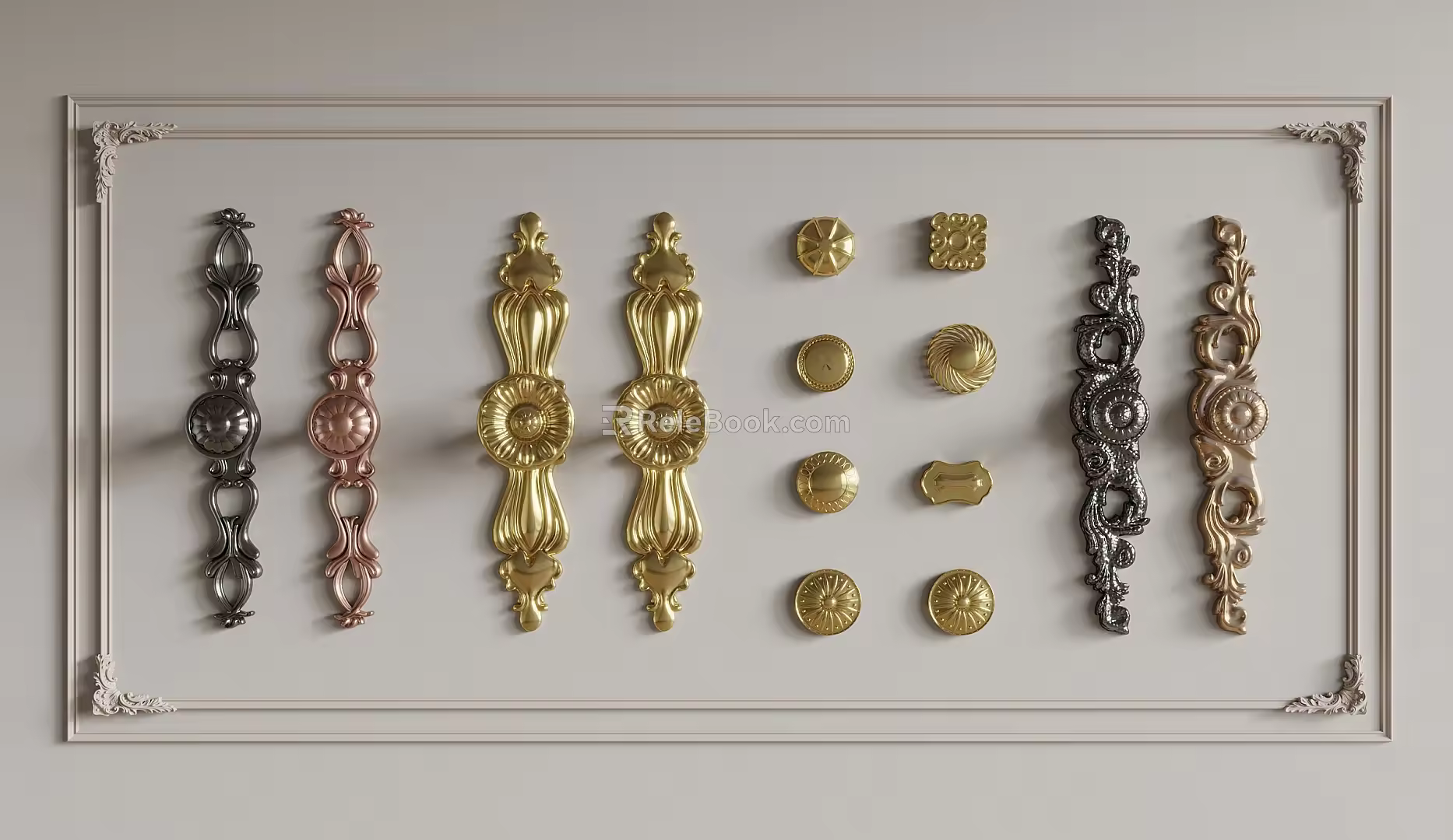 Handle European-style carved door handle 3d model