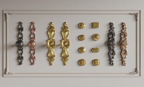 Handle European-style carved door handle 3d model