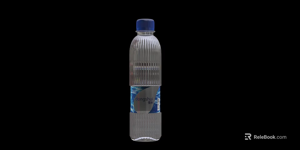 Ceramic Water Bottle With Blue Cap And Natural Label On Black Background 3d model 