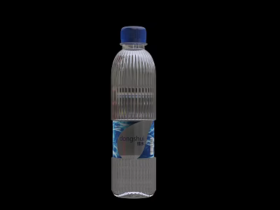 Ceramic Water Bottle With Blue Cap And Natural Label On Black Background 3d model