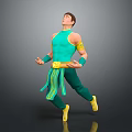 Man In Turquoise Sleeveless Top Yellow Armbands Belt Green Sash And Green Pants Dynamic Pose