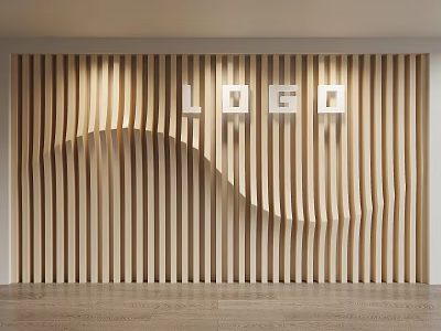 Wooden Background Wall With Vertical Stripes And Wavy Design Featuring LOGO 3d model