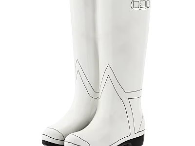 Stylish White Tall Rain Boots Featuring Black Soles and Line Design 3d model