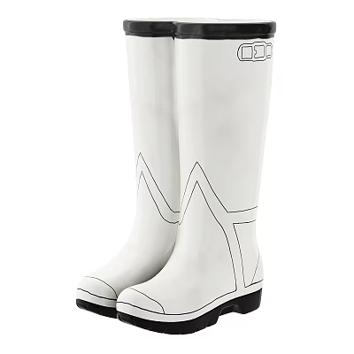 Stylish White Tall Rain Boots Featuring Black Soles and Line Design 3d model