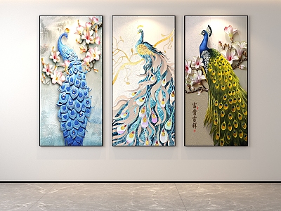 Classic Simple Light Luxury Internet Celebrity Peacock Decoration Painter Restaurant Entrance Corridor Hallway Hanging Painting Hand-painted Oil Painting Minimalist Freehand Brushwork Abstract Popular Scenery Animals Birds model