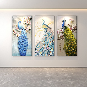 Classic Simple Light Luxury Internet Celebrity Peacock Decoration Painter Restaurant Entrance Corridor Hallway Hanging Painting Hand-painted Oil Painting Minimalist Freehand Brushwork Abstract Popular Scenery Animals Birds 3d model