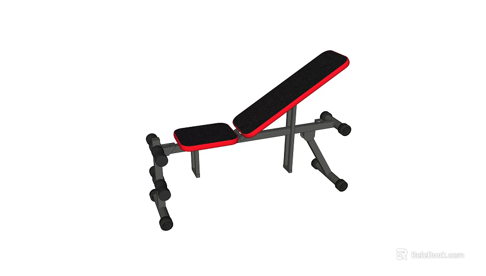 Adjustable Black Red Fitness Bench With Dumbbells For Home Gym 3d model 