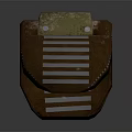 Curved Brown Leather Structure With Green Surface And Metal Strips