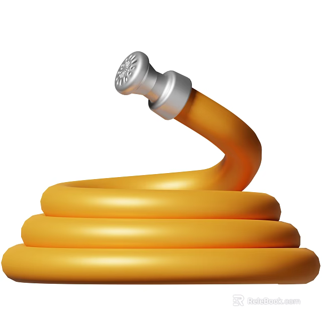 Public Facility Yellow Coiled Water Hose With Silver Nozzle For Outdoor Maintenance 3d model 