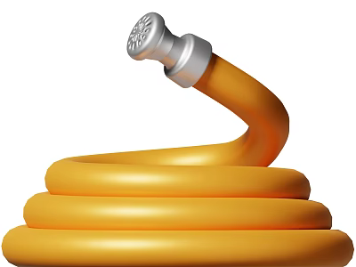 Public Facility Yellow Coiled Water Hose With Silver Nozzle For Outdoor Maintenance 3d model